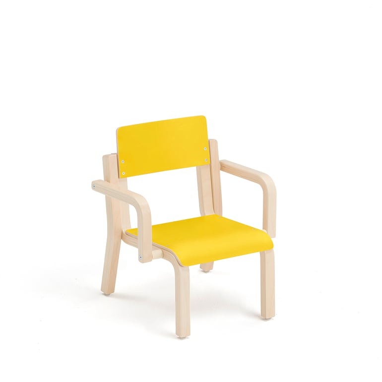 Dětská židlička s područkami a stylovým designem. Židle má tvarovaný dřevěný rám a zaoblené hrany. Přední hrana sedáku je pro pohodlné sezení mírně zaoblená.Židle DANTE je stylová dětská židle s rámem z tvarované břízy a opěradlem z dýhy nebo laminátu. Mírně zaoblená přední hrana sedáku snižuje tlak na stehna a poskytuje tak lepší pohodlí při sezení.Židlička DANTE je k dispozici v několika různých výškách sedáku