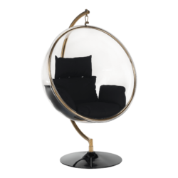 Závěsné křeslo se stojanem, zlatá/černá/transparentní, BUBBLE TYP 3
