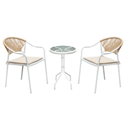 Zahradní 3-dílný ratanový set, bílá/béžová, ELIOR P1, poškozené zboží