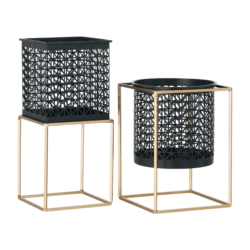 Stojany na květináče, set 2 ks, hranatý / kulatý, černá / zlatá, ESME SET