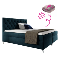 Boxspringová postel, 160x200, tmavě modrá látka Velvet, GULIETTE + dárek