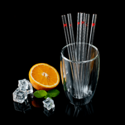 Skleněné slámky + kartáček, set 6 ks, čirá / vzor, HOTCOLD TYP 18