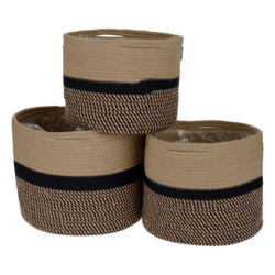 TEMPO-KONDELA KORLIS, obaly na květináče, set 3 ks, přírodní/černá