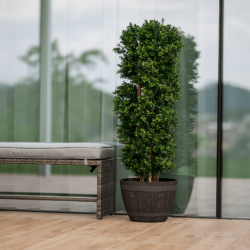 Plastový květináč, šedohnědý, vzor dřevo, MODAN TYP 1