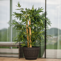 Plastový květináč, šedohnědá barva, vzor dřevo, MODAN TYP 2