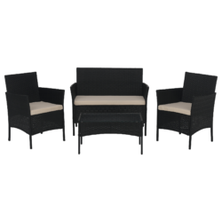 Zahradní 4-dílný ratanový set, černá/béžová, RATANA