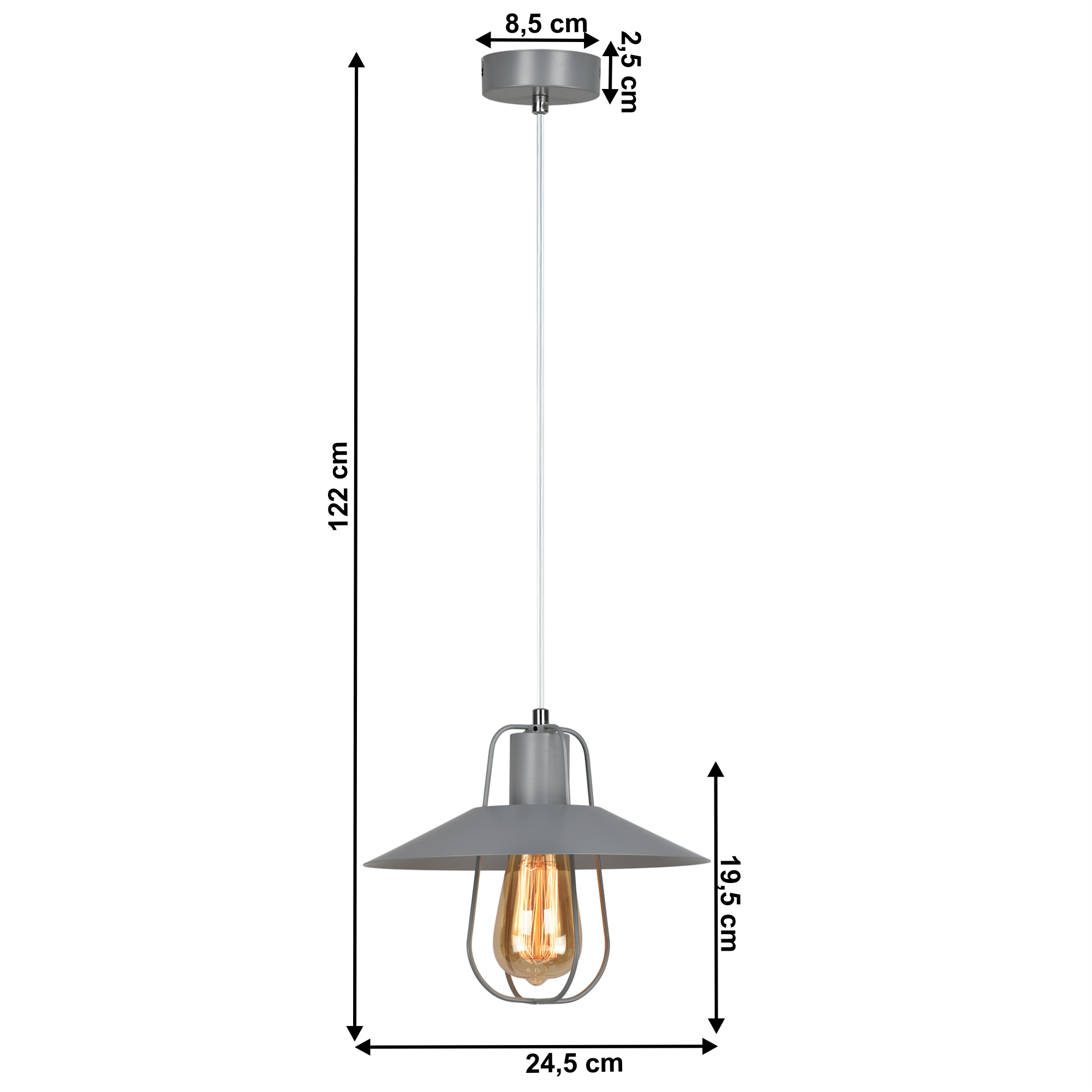 Visící lampa, šedá/kov, TINAN - Obrázek 2