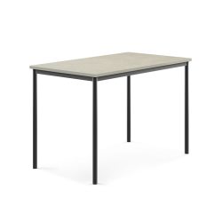 Stůl s obdelníkovou deskou a vynikajícími akustickými vlastnostmi. Deska z ekologického linolea dobře tlumí zvuk a je posazena na elegantní podnož z ocelových trubek opatřených ochranným práškovým lakem. Produkt byl úspěšně testován a certifikován podle normy EN 1729.Ve školních zařízeních je častým jevem nadměrný hluk