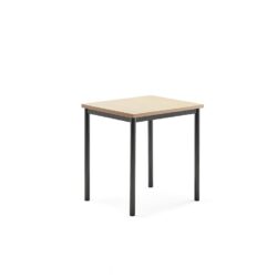 Stůl s obdelníkovou deskou a vynikajícími akustickými vlastnostmi. Deska z ekologického linolea dobře tlumí zvuk a je posazena na elegantní podnož z ocelových trubek opatřených ochranným práškovým lakem. Produkt byl úspěšně testován a certifikován podle normy EN 1729.Ve školních zařízeních je častým jevem nadměrný hluk