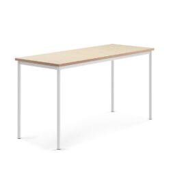 Stůl s obdelníkovou deskou a vynikajícími akustickými vlastnostmi. Deska z ekologického linolea dobře tlumí zvuk a je posazena na elegantní podnož z ocelových trubek opatřených ochranným práškovým lakem. Produkt byl úspěšně testován a certifikován podle normy EN 1729.Ve školních zařízeních je častým jevem nadměrný hluk