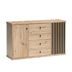 Komoda, dub artisan/černá, KOLI C-4