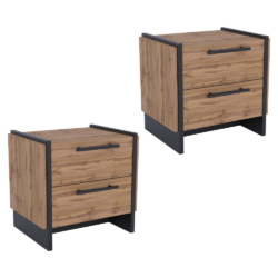 Noční stolek, set 2 ks, dub wotan/černá, AMONI 2S