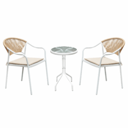 Zahradní 3-dílný ratanový set, bílá/béžová, ELIOR