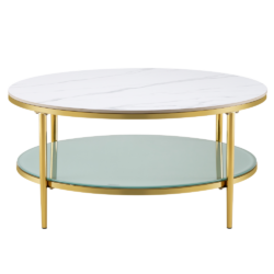 Konferenční stolek, světlý mramor/mléčná/gold chrom-zlatý, ENION 2 NEW