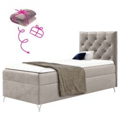Boxspringová postel, 90x200, šedobéžová Taupe látka Velvet, pravá, GULIETTE + dárek