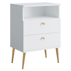 Noční stolek s 2 šuplíky, bílá/zlatá, IGNE TYP 2