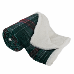 Oboustranná beránková deka, zelená/vzor káro, 150x200, KALIDE