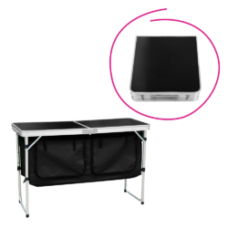 Skládací kempinkový stůl s organizérem, 120 cm, hliník/MDF, KEPI TYP 3