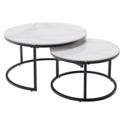 Konferenční stolky, sada 2 ks, bílý mramor/černá ocel, LASTRO