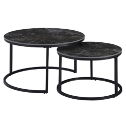 Konferenční stolky, set 2 ks, černý mramor/černá ocel, LASTRO