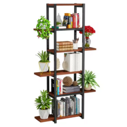 Regál, černá/rustikální dřevo, LEMY