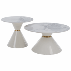 Konferenční stolky, set 2 ks, bílý mramor/bílá/zlatá, ocel, MABUZ