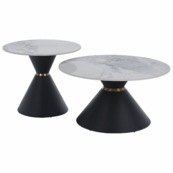 Konferenční stolky, set 2 ks, bílý mramor/černá/zlatá, ocel, MABUZ