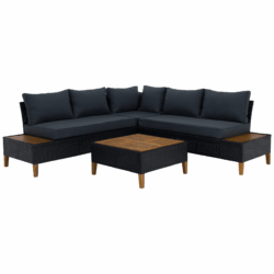 Zahradní ratanový set, akáciové dřevo, černá/šedá/přírodní, MALKOM