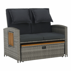 Zahradní ratanová pohovka, šedá/přírodní, MALORY