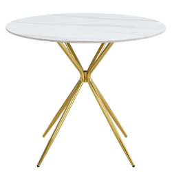 Jídelní stůl, bílý mramor/gold chrom zlatá, průměr 90 cm, MEKNER
