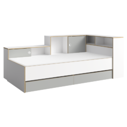 Postel s roštem, 90x200, bílá/šedá, PINIO