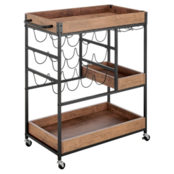 Servírovací vozík, dub tmavý/černá, PORTIS