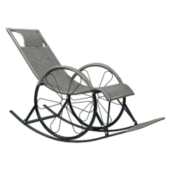 Houpací křeslo, ratan/kov, šedá, ROKIN