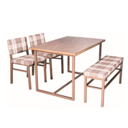 Jídelní set, károvaná / hnědá / ořech, LAKIN