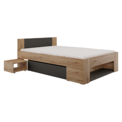 Postel s úložným prostorem, 140x200, dub artisan/antracit, UNIS