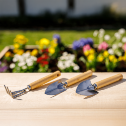 Zahradní nářadí, set 3 ks, přírodní dřevo / stříbrná, VERDE