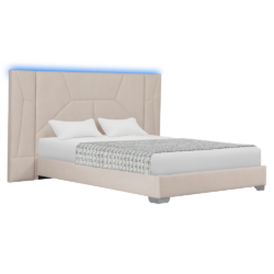 Postel s roštem a LED osvětlením, 160x200, béžová Velvet látka, ALTESA