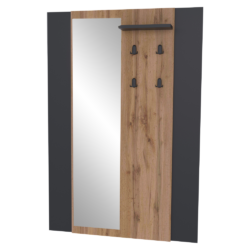 Věšákový panel se zrcadlem, dub wotan/černá, AMONI