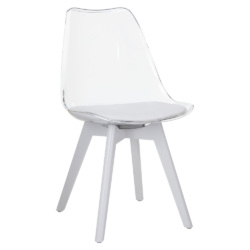 Židle, transparentní bílá, akryl/ekokůže/bílá, BALI 3 NEW
