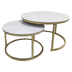 Konferenční stolky, set 2 ks, imitace mramoru/gold chrom-zlatý, DEVNET 3 NEW