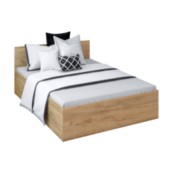 Postel s kovovým roštem a úložným prostorem, 140x200, dub artisan, DOLI