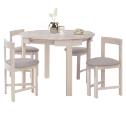 Jídelní set 1+4, masivní dřevo, bílá vzor dřevo/sivobéžová, DOMIO