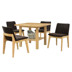 Jídelní set 1+4, masivní dřevo, přírodní/tmavě hnědá, FOSEN