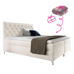 Boxspringová postel, 160x200, bílá látka Velvet, GULIETTE + dárek