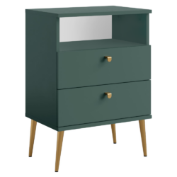 Noční stolek s 2 šuplíky, zelená/zlatá, IGNE TYP 2