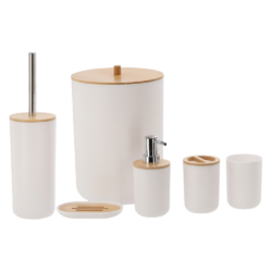 Sada koupelnových doplňků, 6 dílná, bílá/přírodní, KATREL