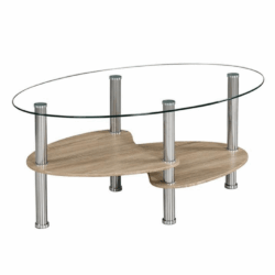 Konferenční stolek, ocel/čiré sklo/dub sonoma, PANTY NEW