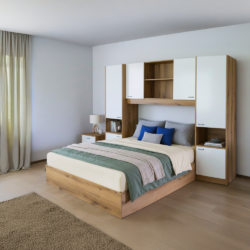 Postel s nástavcem, 160x200, bílá vysoký lesk HG, MILAGA