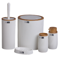 Sada koupelnových doplňků, 5 dílná, bílá/hnědá, MIRKO TYP 1