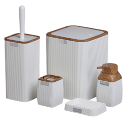 Sada koupelnových doplňků, 5 dílná, bílá/hnědá, MIRKO TYP 2